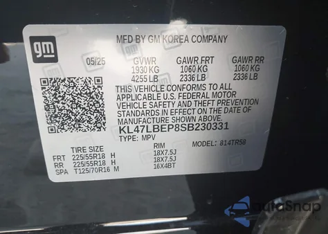 2025 Buick Envista Sport Touring Fwd z USA, uszkodzony, nr VIN KL47LBEP8SB230331